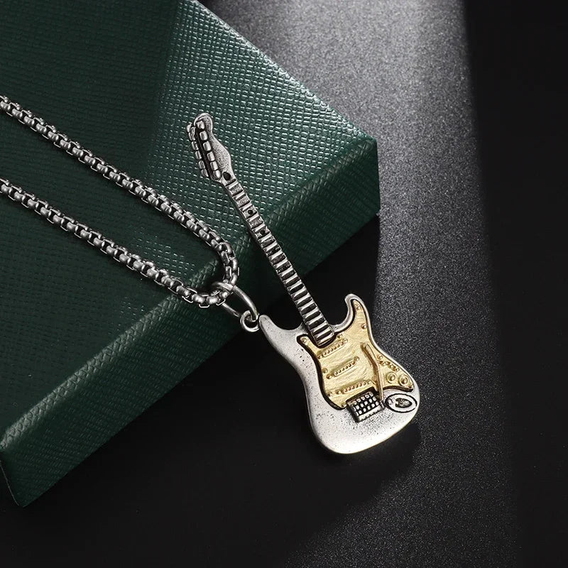 Retro Punk Music Guitar Necklace For Men Personalized Gothic Pendant Fashion Hip Hop Rock Singer Jewelry