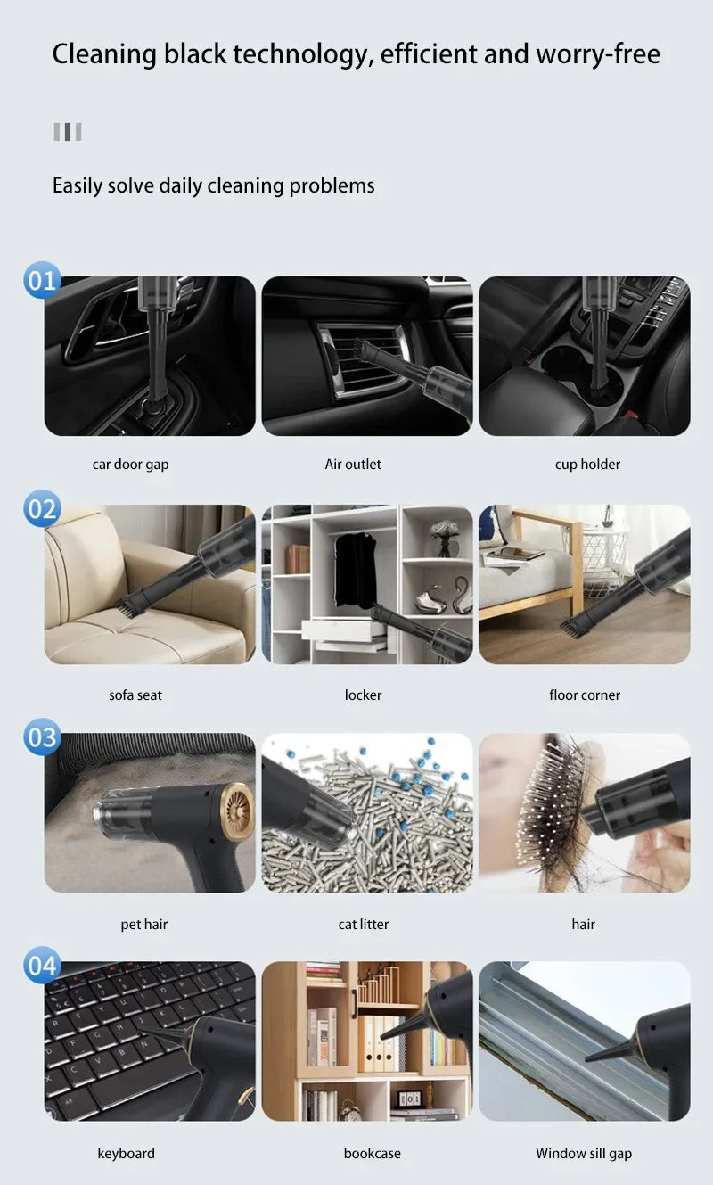 1290000Pa Car Vacuum Cleaner Powerful Cleaning Strong Suction Handheld Portable Wireless Cleaner For Car Home New Hotsale