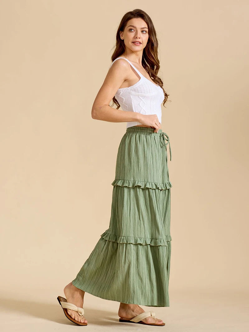 Beiyingni 2025 New In Women's Skirt Pure Color Leisure Fashionable Lace-up A-line Long Maxi Skirts Female Simple Slim Faldas