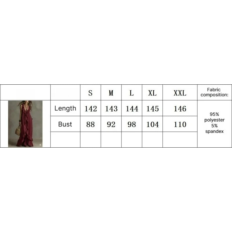 Boho Ruffled Maxi Dress Deep V Sleeveless Cascading Ruffle Loose Flowy Floor Length Beach Vacation Casual Long Dresses Cover Up