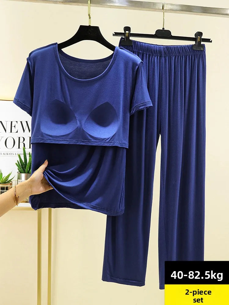 Women's Modal Two-Piece Pajama Set - Loose Lightweight Loungewear