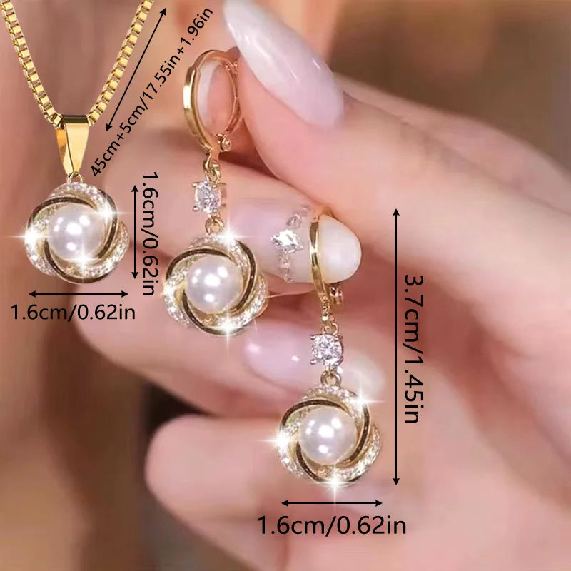 3Pcs Shining Zircon Luxury Elegant Jewelry Sets For Women'S Trendy Versatile Necklace Earrings Jewelry Birthday Gifts
