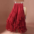 2026 Mesh Heart Printed Skirt Women Elastic High Waist Skirt Elegant Tulle A Line Ruffle Party Skirt Long Summer Saia Feminina