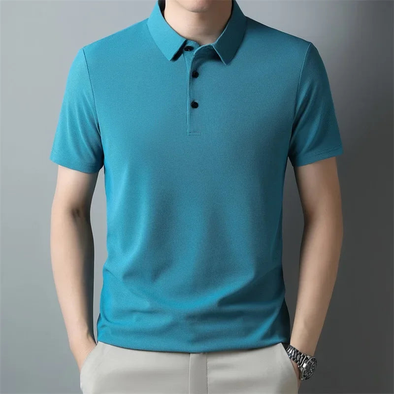 Men's Casual Waffle Knit Short Sleeve Polo Shirt - Solid Color