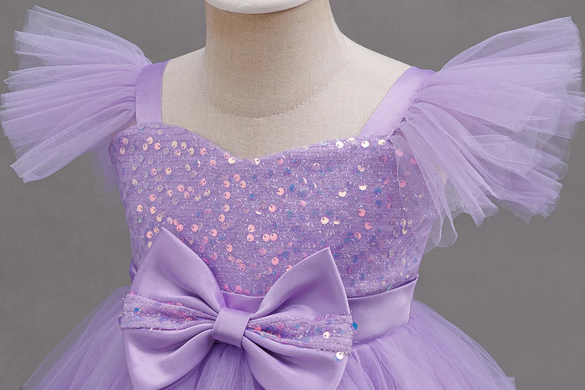 HETISO Girls Sequined Tutu Mesh Dress Summer Kids Birthday Party Christmas Ball Gown Child Wear For 3-10 Years
