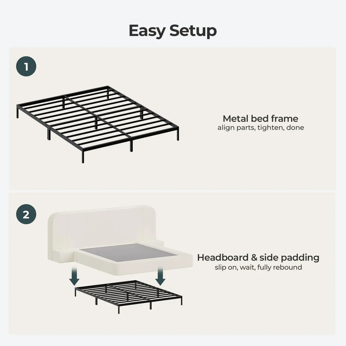 Upholstered King Bed Frame with Headboard & Nightstands, Beige, 110" Wide, 4.9" Foam, Noise-Free, No Box Spring, Customized