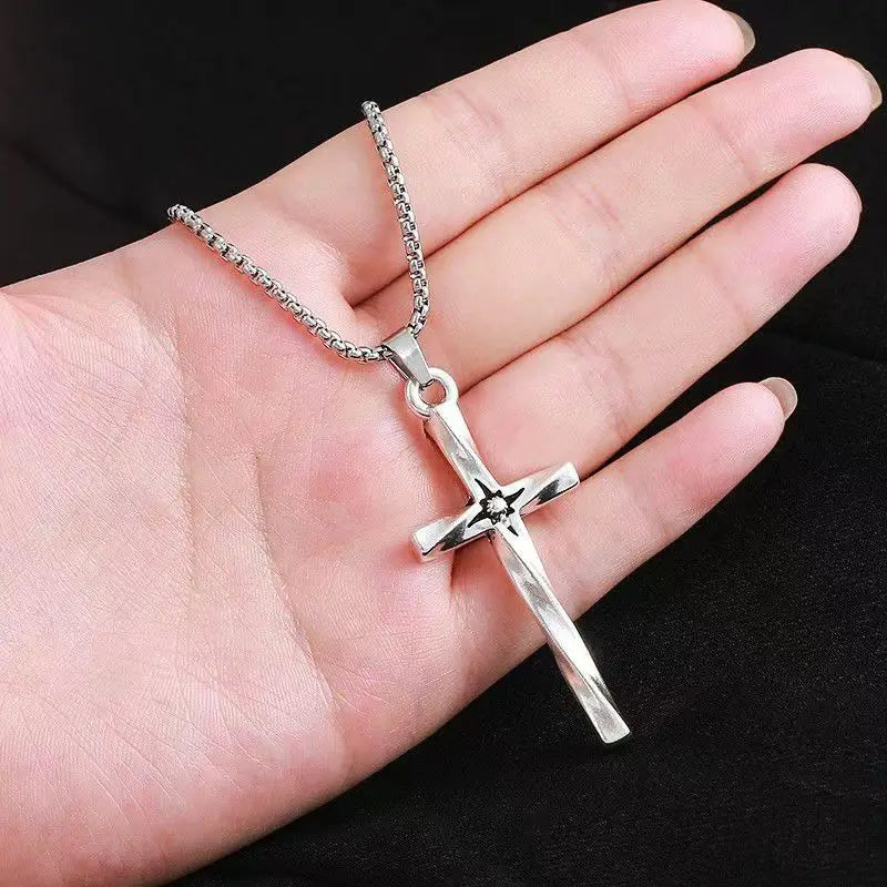 Luxury Zircon Cross Pendants Necklace Fashion Light Silver Color For Men Women'S Jewelry Chain Accessory