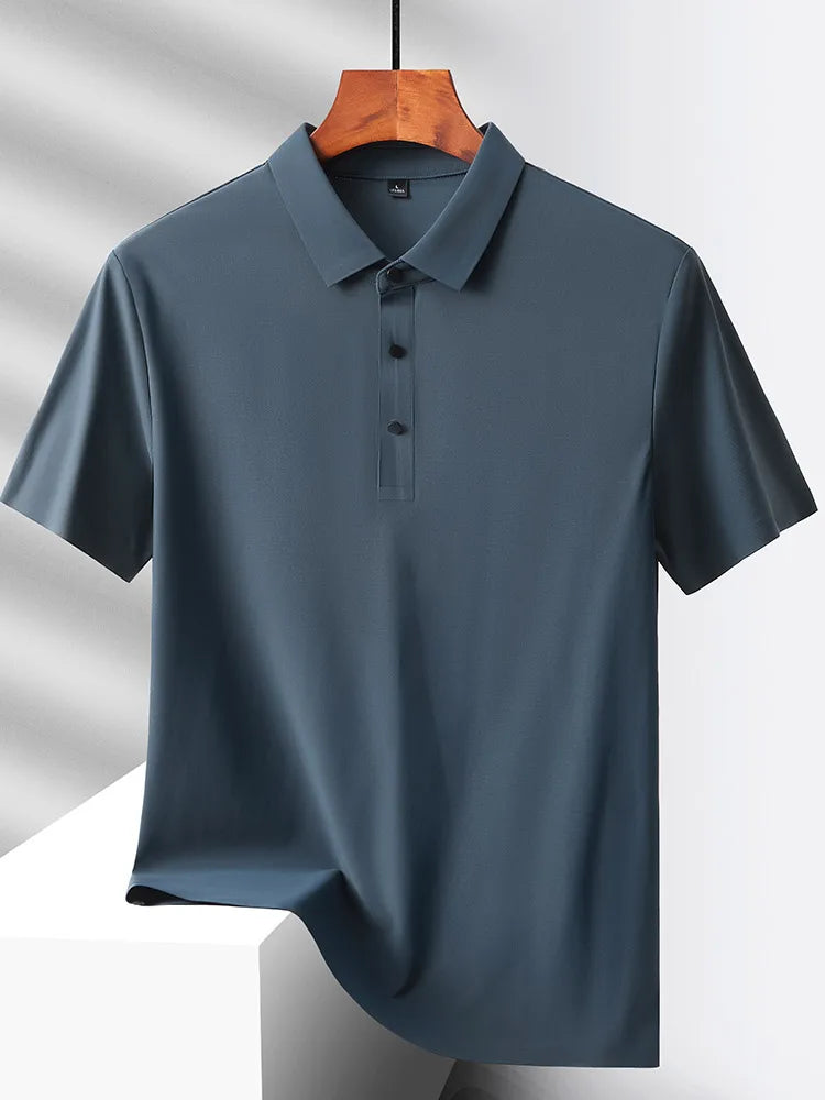 HeyMOMO Men's Ice Silk Polo Shirt - Short Sleeve Quick Dry Mesh Casual