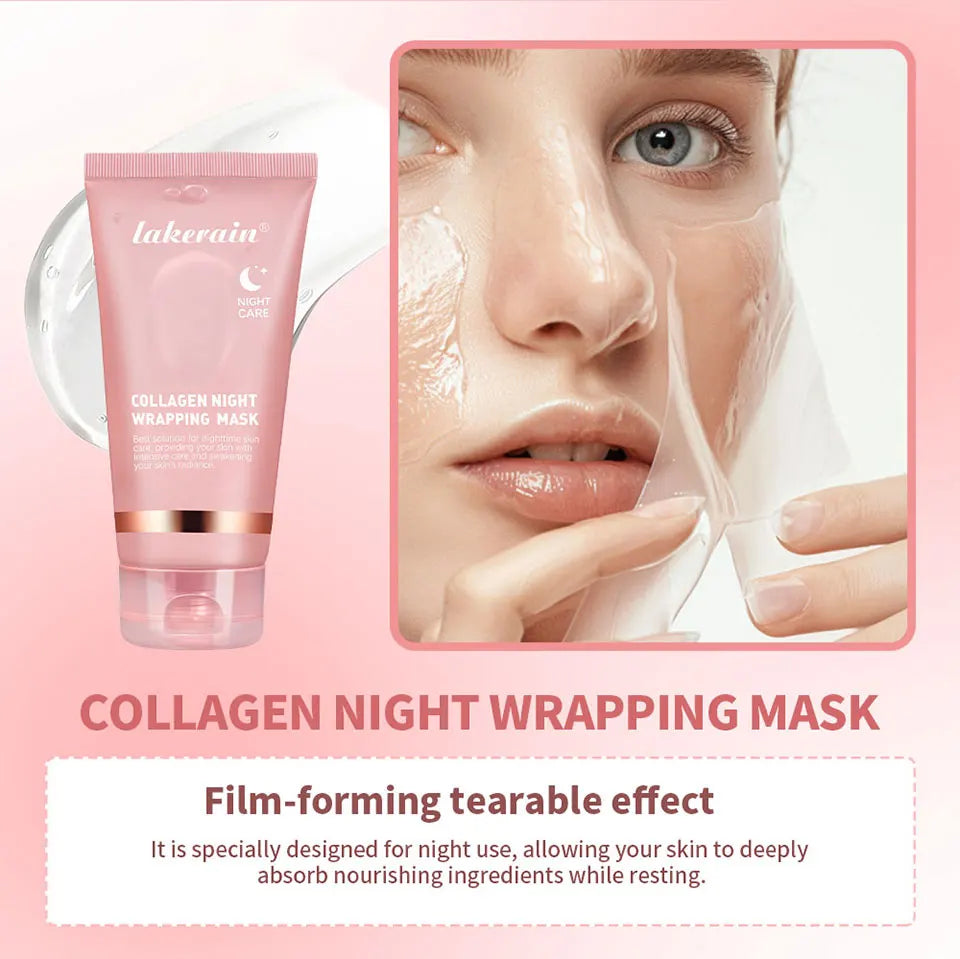 Collagen Overnight Wrapping Peel Off Facial Mask, Korean Collagen Night Wrapping Mask Deeply Hydrates Night Care Mask Cream 75ml