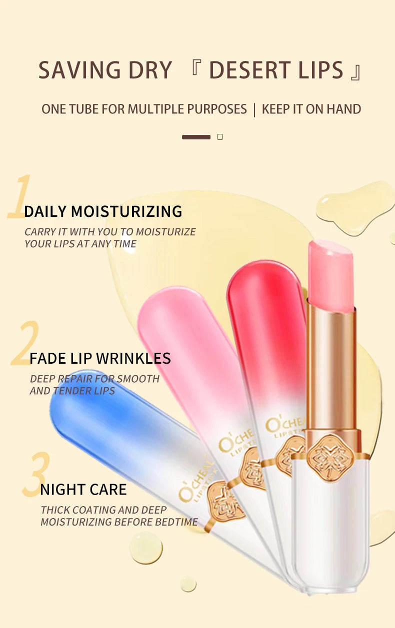 OCHEAL Color Changing Lipstick Fruit Lip Balm Moisturizing Waterproof Long Lasting Moisturizing Lip Balm Temperature Changing