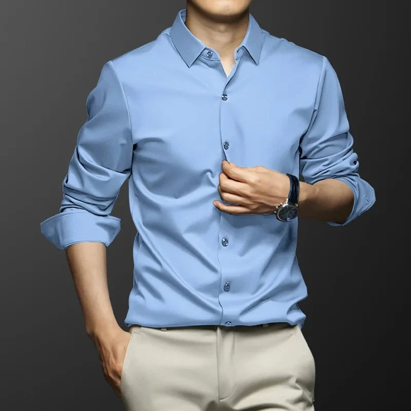 New Stretch Anti-Wrinkle Men'S Shirts Long Sleeve Dress Shirts For Men Slim Fit Camisa Social Business Blouse White Shirt S-6Xl