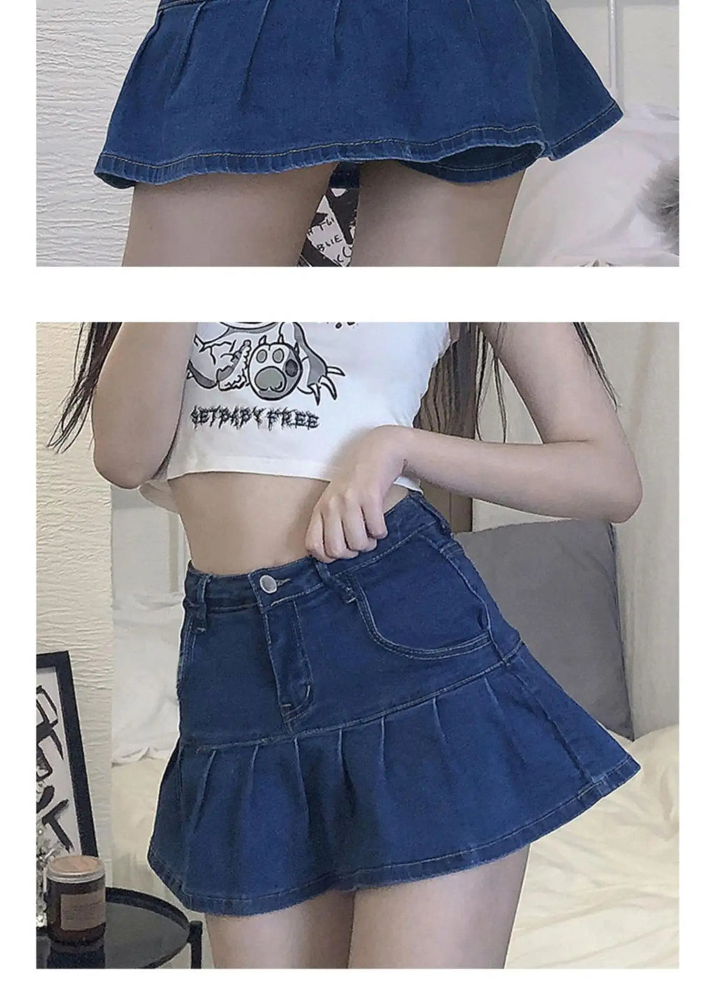 Summer Women Y2k High Waist Mini Skirts Girls Korean A Line Denim Pleated Dress Female Fashion Punk Blue Harajuku Jeans Skirts