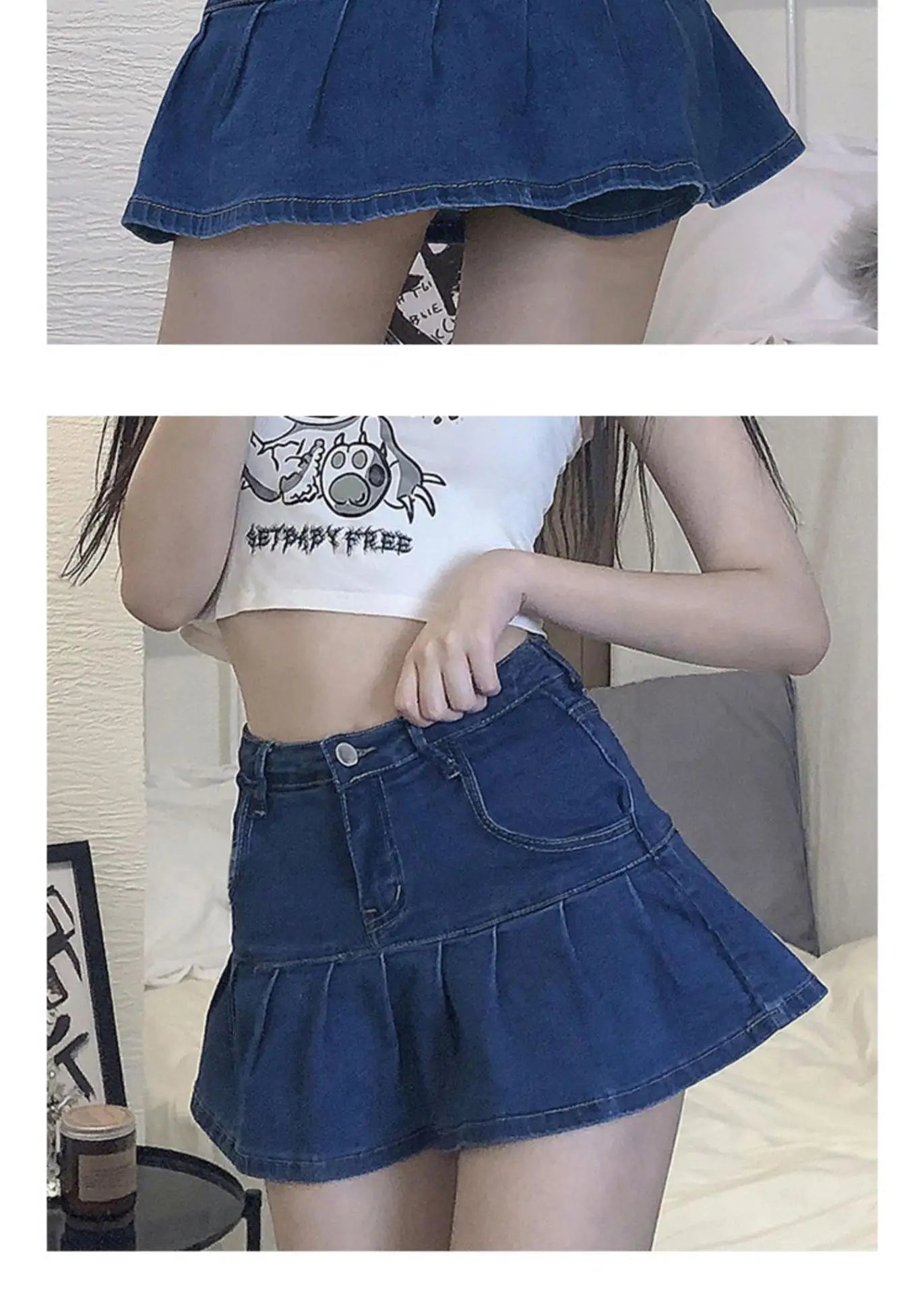 Summer Women Y2k High Waist Mini Skirts Girls Korean A Line Denim Pleated Dress Female Fashion Punk Blue Harajuku Jeans Skirts
