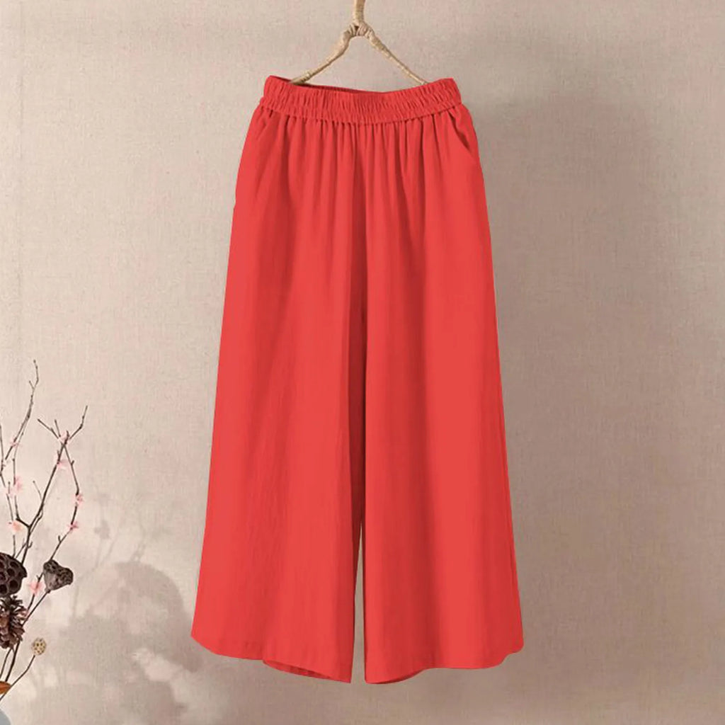 Women's High Waisted Wide Leg Pants - Casual Loose Cropped Trousers