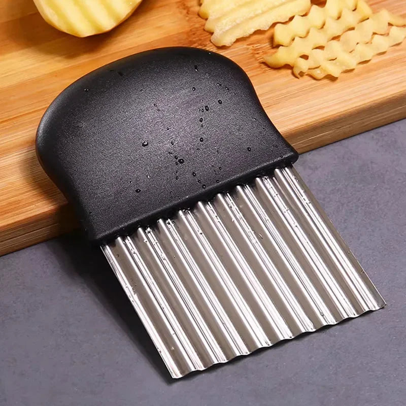 Cortador Ondulado de Patatas Fritas de Acero Inoxidable para Masa, Verduras, Frutas, Cuchillo de Cocina, Picador, Herramientas para Hacer Patatas Fritas, Gadget