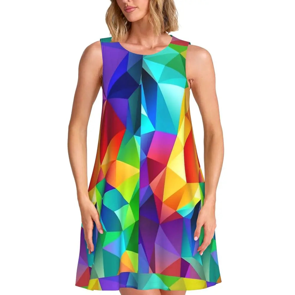 80s Color Block Print Dress Modern Dresses Female Sleeveless Street Fashion Tank Dress Day Print Oversized Vestidos