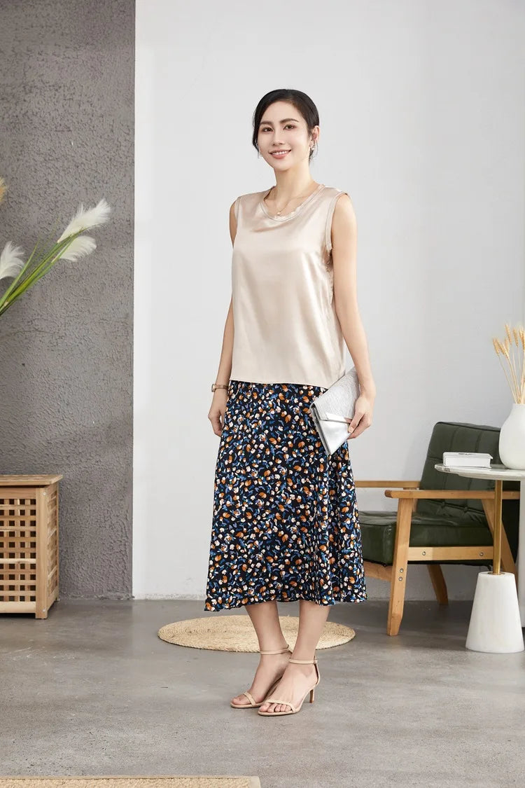 Heavy Silk Women's Sleeveless Top T-shirt Autumn Silk Top Silk Satin Bottom Top Solid Color T-shirts Satin Shirts for Women