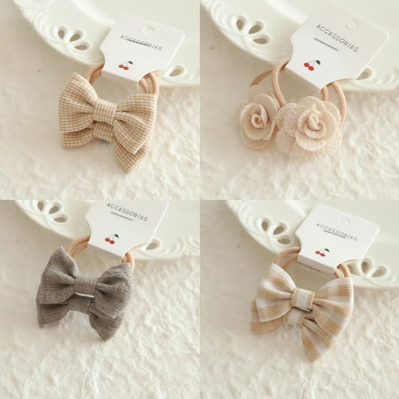 AITOUSHI Girls' Elastic Hair Bow Ties - Cotton Printed Hair Rope