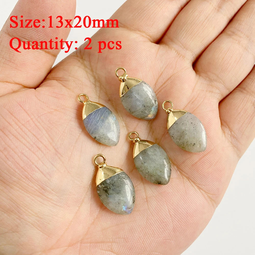 2PCS Natural Labradorite Stone Pendant - Irregular Jewelry Charm