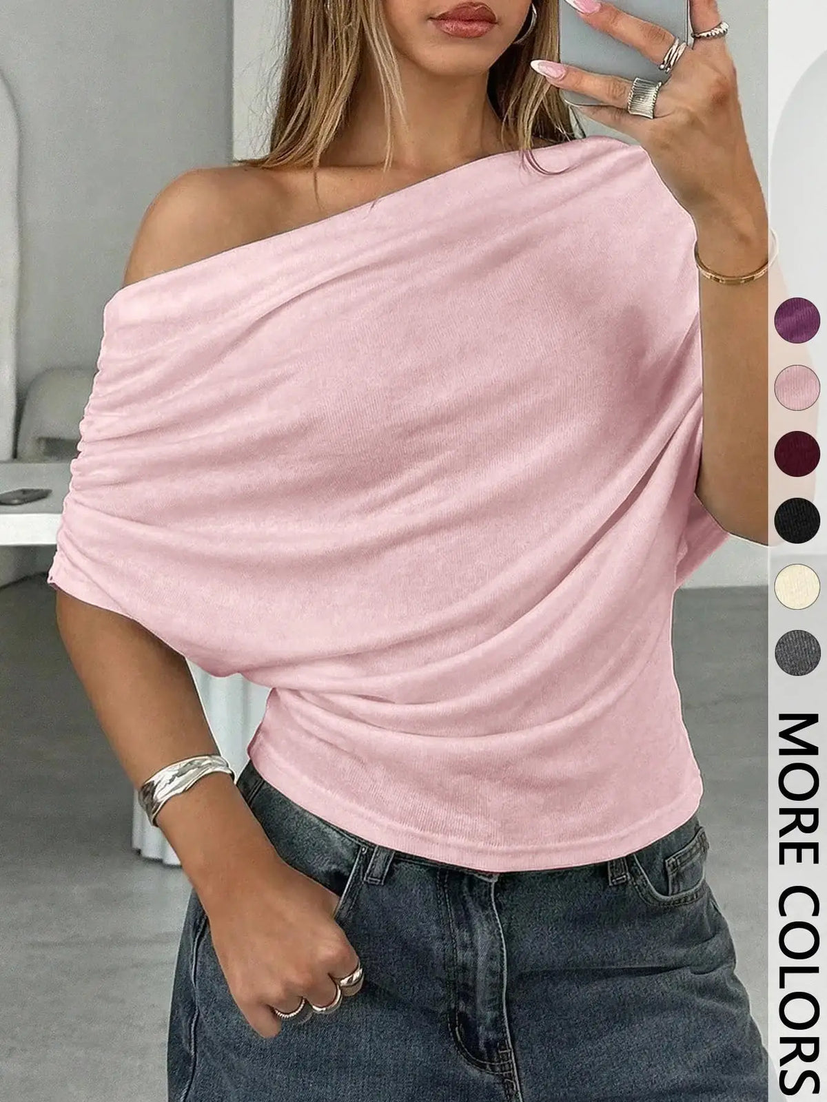 Women's One-Shoulder T-Shirt - Casual Loose Batwing Sleeve Top
