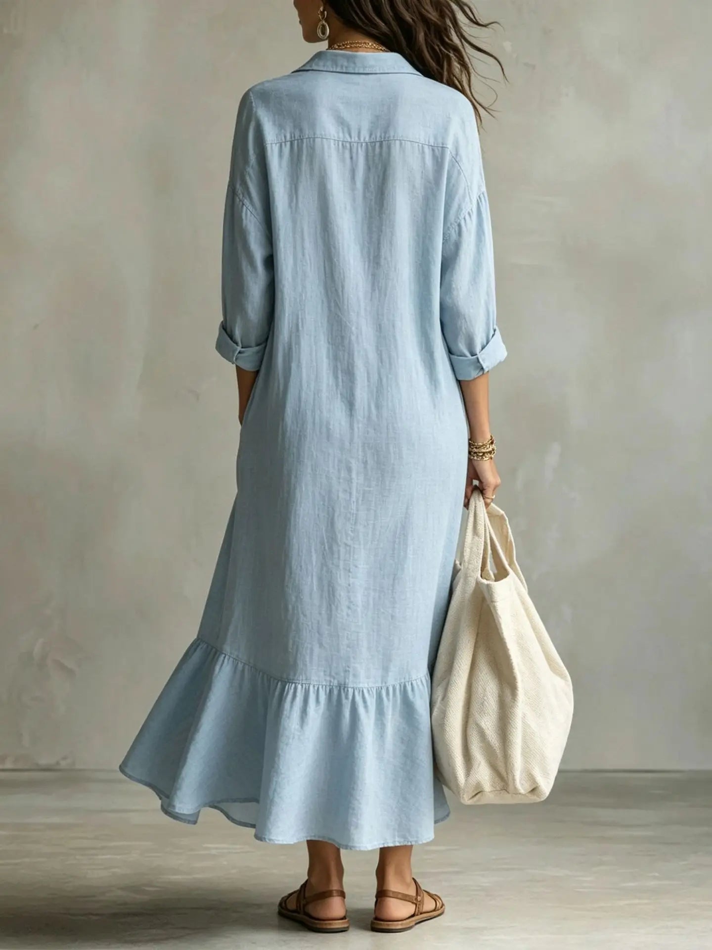 Spring Autumn New Fashion Button Lapel Long Sleeve Shirt Women's Loose Dress Casual Simple Retro Ruffled Swing Dress Female2026