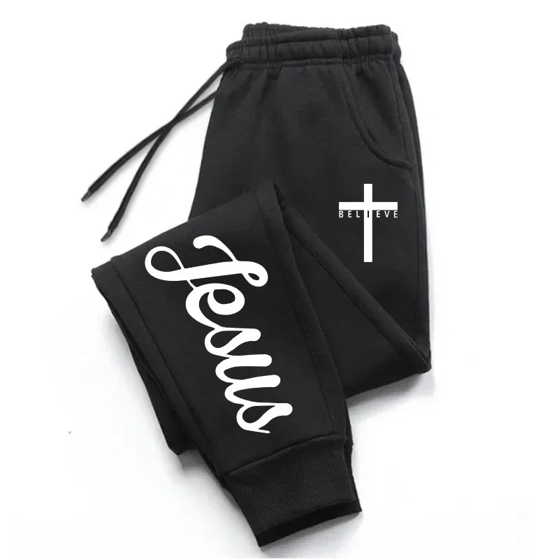 Jesus Cross Men's Sweatpants Drawstring Casual Joggers Polyester