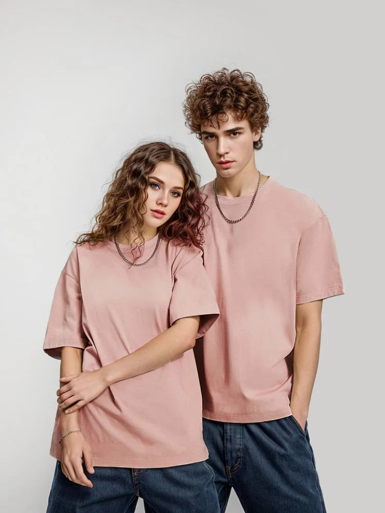 Mens Oversized 9.9oz Cotton Heavyweight Tee Short Sleeve Solid Color Casual For Men