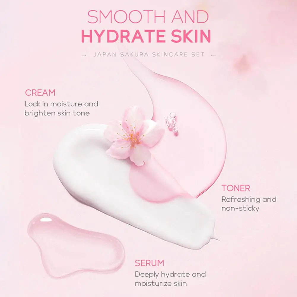 LAIKOU Sakura Skin Care Set - Facial Cleanser, Toner, Serum, Cream