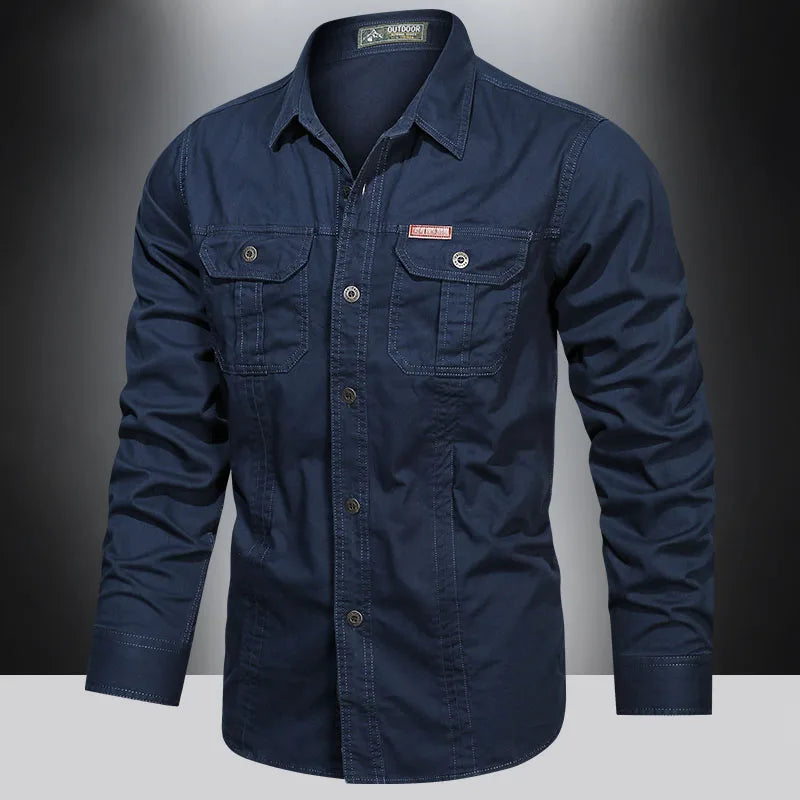 2023 Cargo Shirt Men Long Sleeve Casual Cotton Shirts High Quality Camisa Militar Overshirt Brand Clothing Black Blouses 5Xl