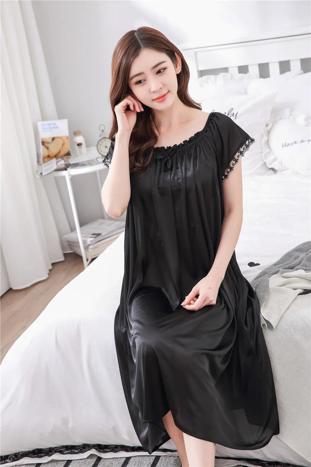 2026 New Women's Summer Imitation Silk Sleeping Skirt Multi Colored Short Sleeved Home Clothes Ice Silk Pajama Dress