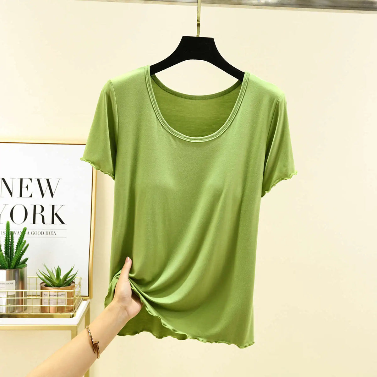 Modal No- Bra T-Shirt One-Piece Short Sleeve Women Summer Wear Casual Solid Color Base Layer Outdoor Wear round Neck T-Shirt