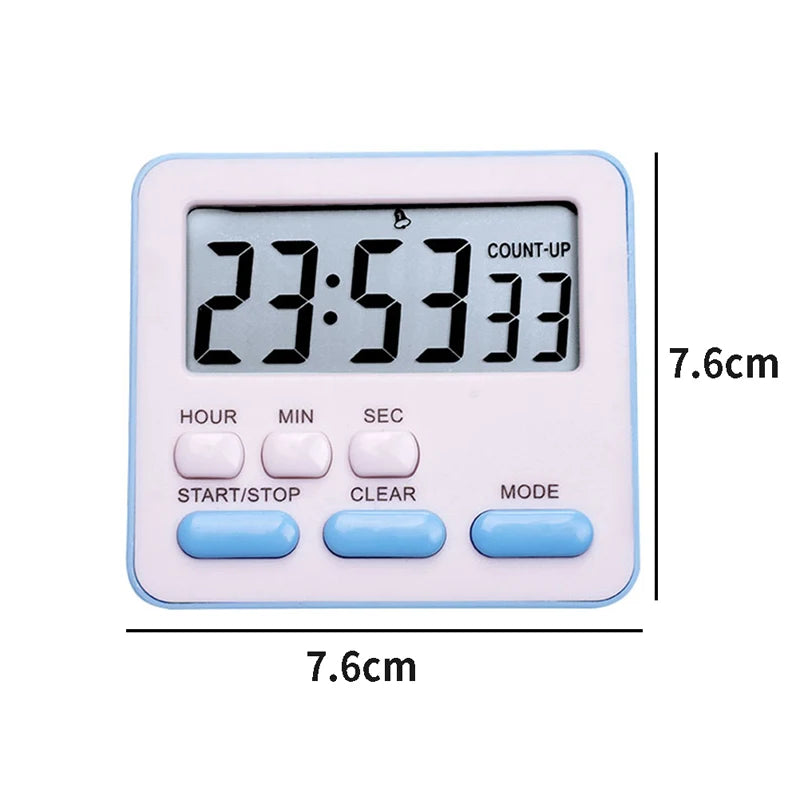 Digital Kitchen Timer with Large LCD Display, Alarm, and Stand - Black