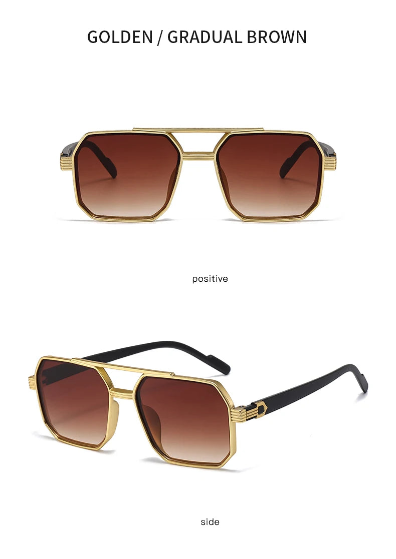Hiking 3pcs Retro Large Frame Square Anti Light Glasses Classic Double Beam Metal Frame Shades Fashion Men'S Gradient Eyeglasses