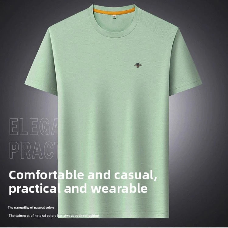 New Luxury Brand Men's T-shirt O-Neck Cartoon Bee Embroid Short-sleeve Breathable Seamless Half-sleeve Summer Fashion Menswear