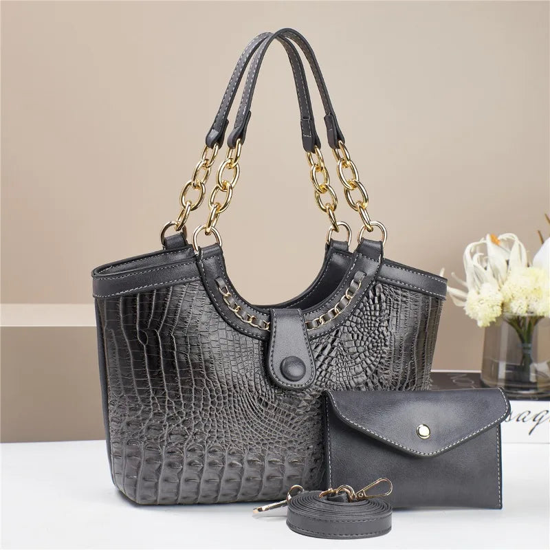2Piece Set Chain Women's Handbag Exquisite Crocodile Patterned Purse and Handbag Elegant Women's Shoulder Crossbody Bag women
