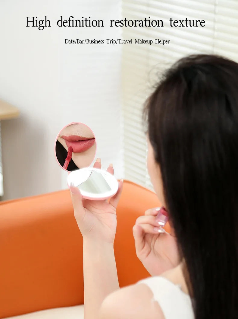 New Mini LED Luminous Makeup Mirror Round Portable Foldable Small Compact Mirror with Light USB Handheld Makeup Lighted Mirror