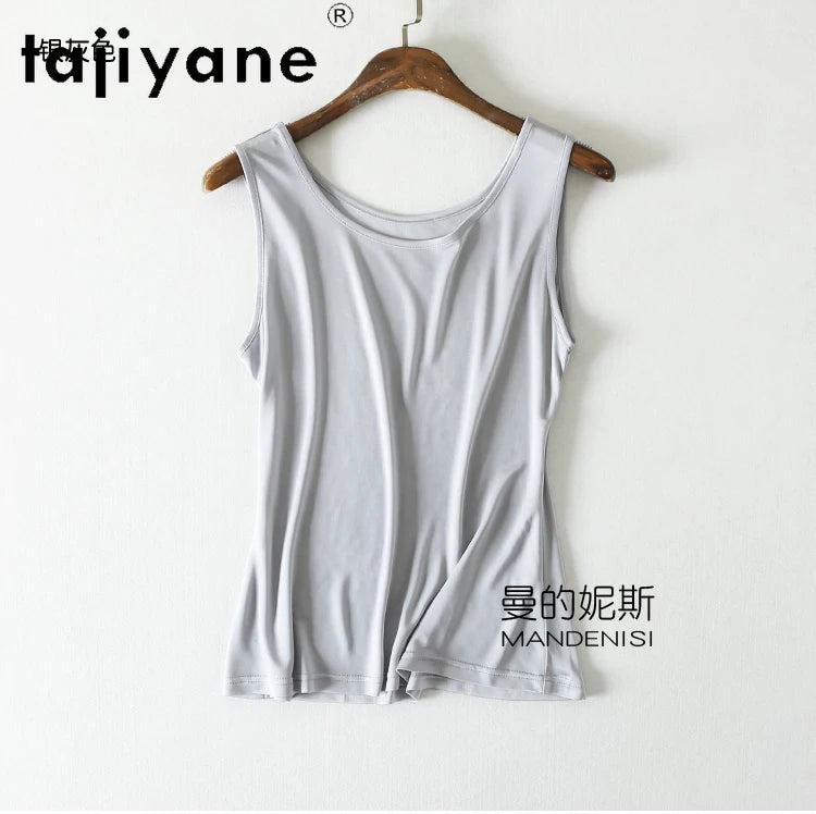 TAJIYANE 70% Mulberry Silk Tank Tops for Woman Elegant Sleeveless Summer Tops 2025 Solid Color Silk Vest Ladies Clothes кроп топ