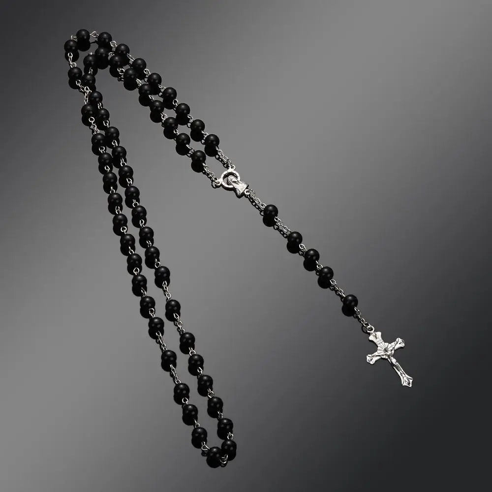 Vintage Rosary Beads Jesus Crucifix Cross Necklace