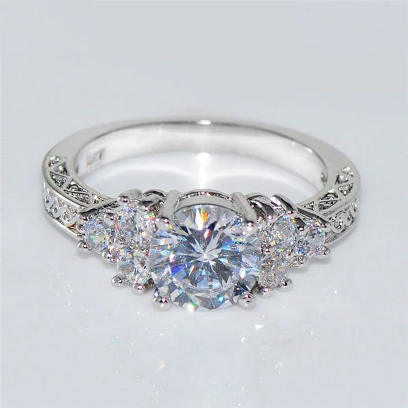 Exquisite Fashion Silver Color Engagement Rings For Women'S Fashion White Zircon Stones Ring Anniversary Bridal Wedding Jewelry