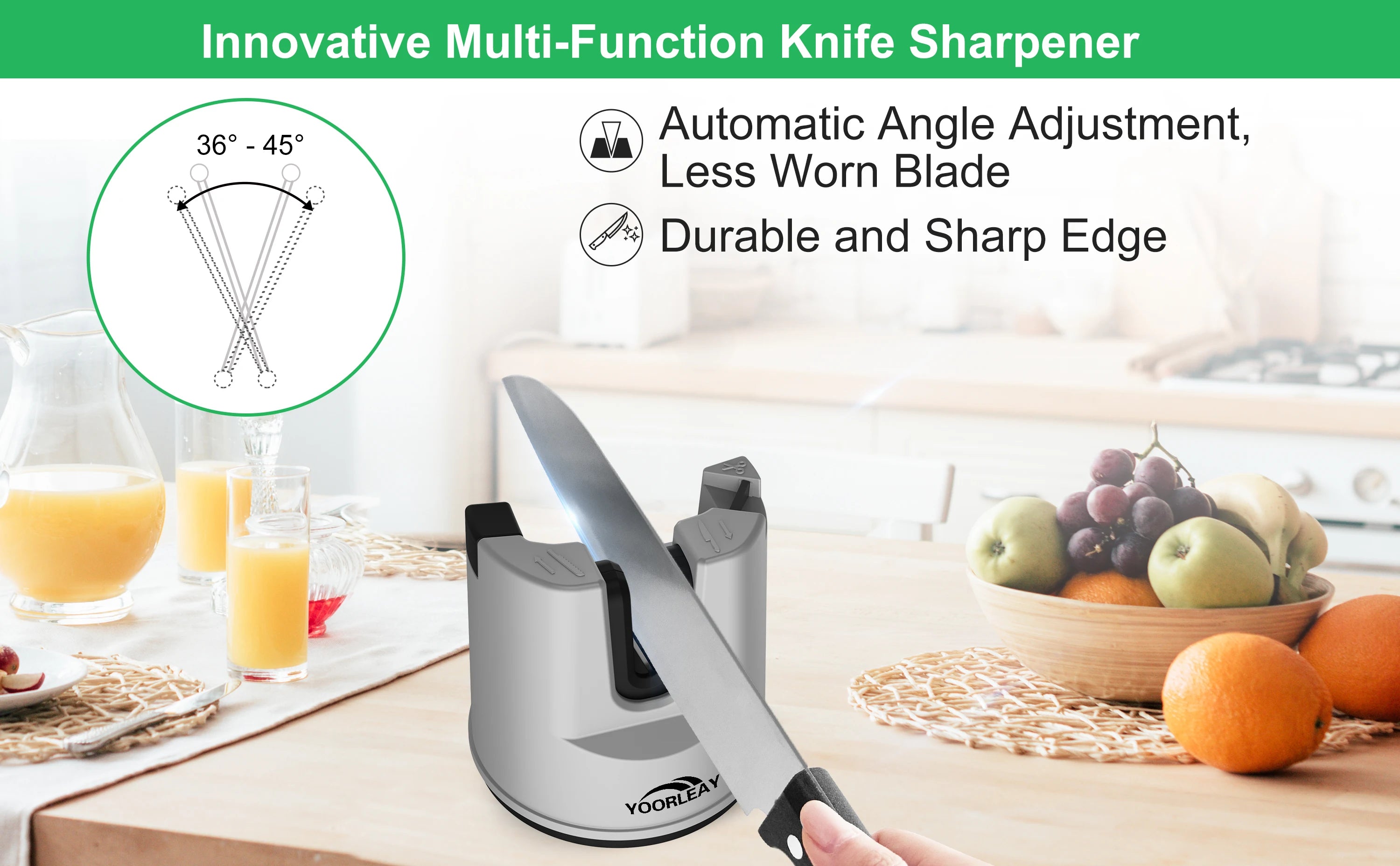 Afilador de Cuchillos de Cocina, Herramienta Multifunción de Afilado de Cuchillos con Ventosa Fija para Cuchillos Rectos y Dentados, Tijeras