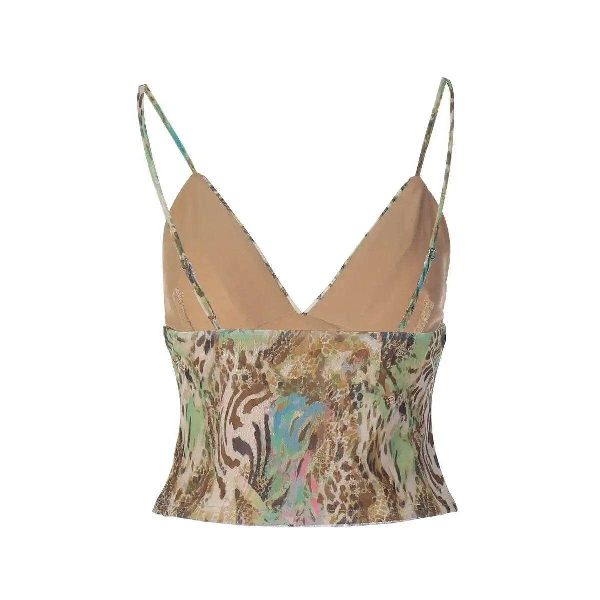 Avrilyaan Sequin Patchwork Deep V Printed Crop Top Women Slim Summer Street Party Top