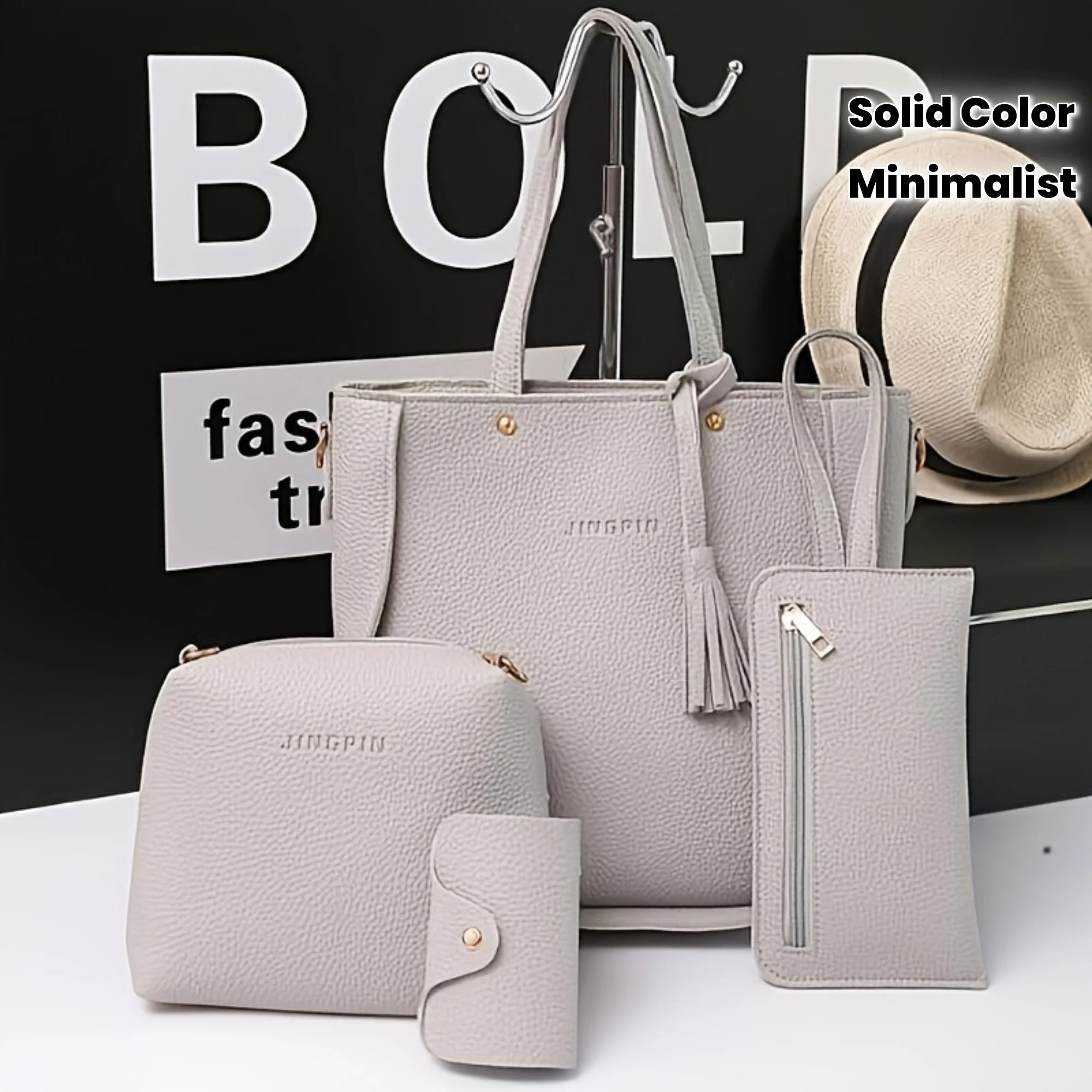 4pcs Elegant Minimalist Women'S Shoulder Bag, Handbag, Crossbody Bag, Women Storage Bag, Holiday Gift, Synthetic, Zipper Closure