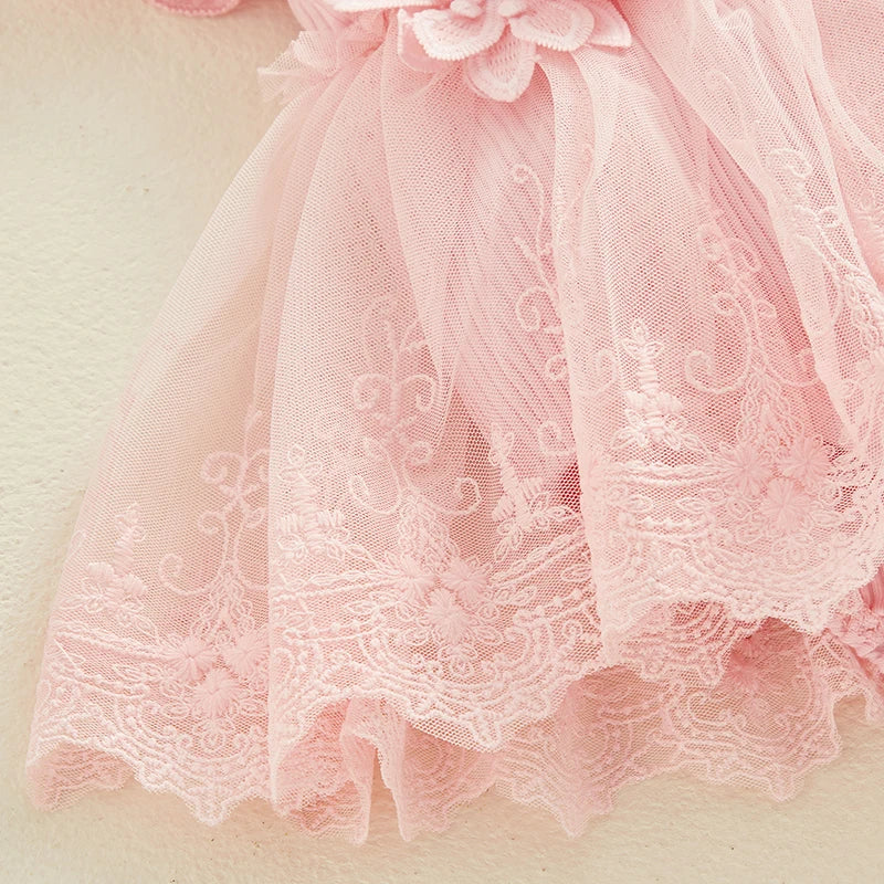 Maemukilabe Baby Girl Lace Tulle Romper Dress With Headband For Toddler Girls 1 To 2 Years Floral Bow