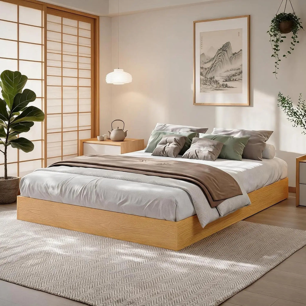 Garvee Living Room Bed Frame Easy Sturdy Assembly Bedroom Frames with Low Profile Design Eco-Friendly Bed Wood Slats Support Home Furniture Without Headboard