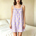 Women Summer Camisole Nightgown Sweet Daisy Plaid Print Loose Sleeveless Night Dress Soft Breathable Casual Ladies Homewear