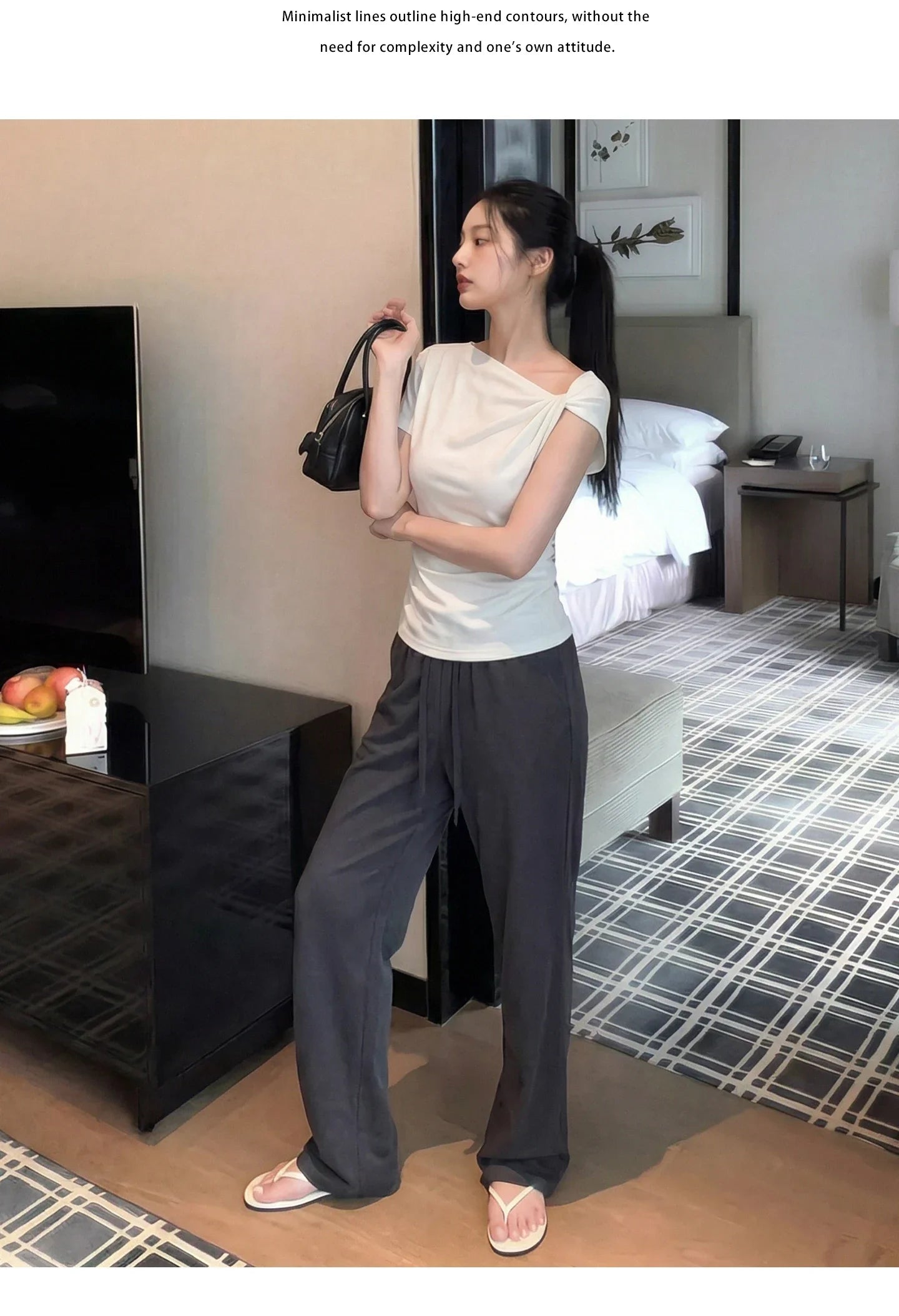 White Diagonal Shoulder Short Sleeve Crop Top 2026 Summer Solid Waist Pleated Women T-shirt Korean Style Minimalist Slim Tee