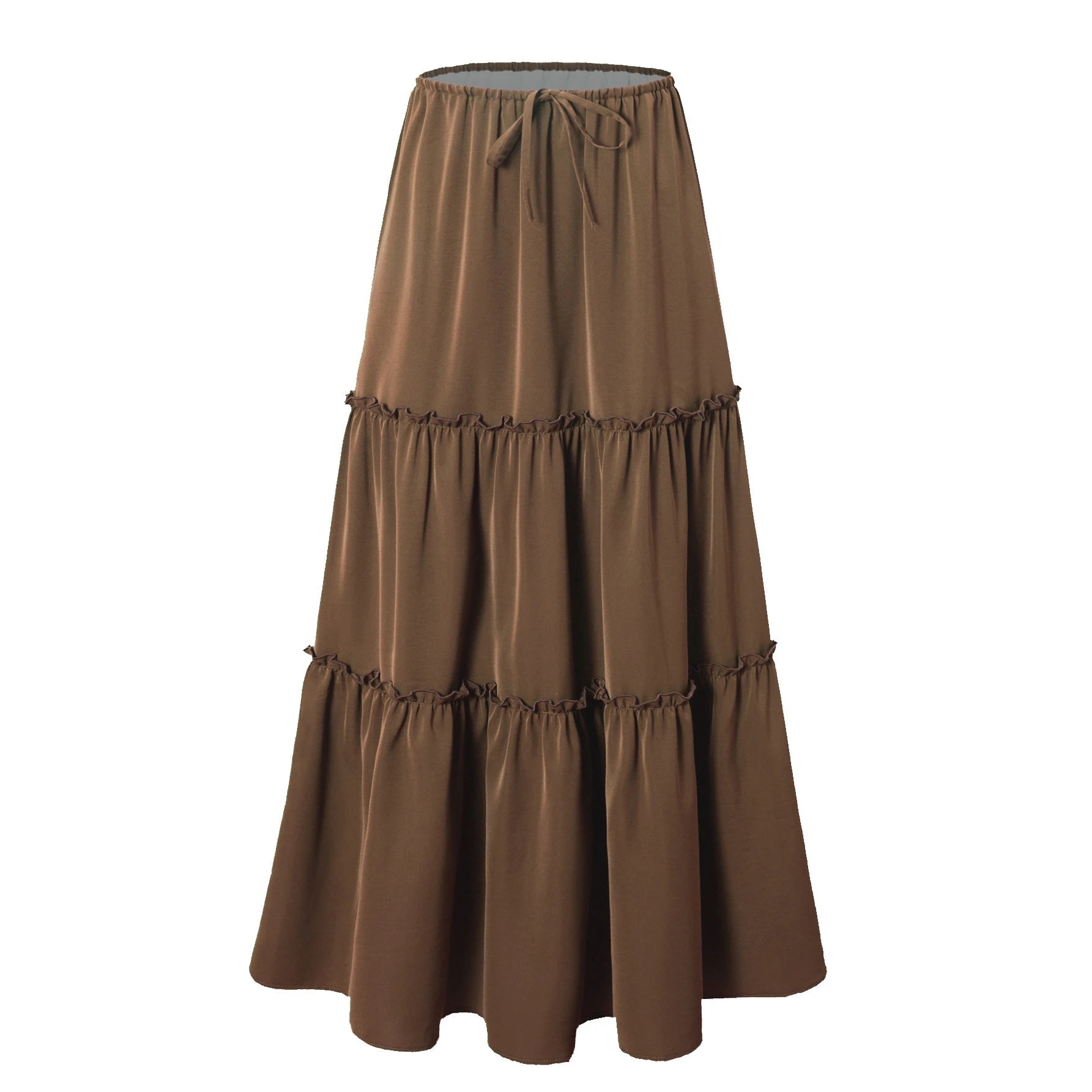 Elegant High Waist Elastic Pocket Long Skirt Adjustable Belted Half Body Skirt Women's Home Fashion Spring 2025 Polyester Blend