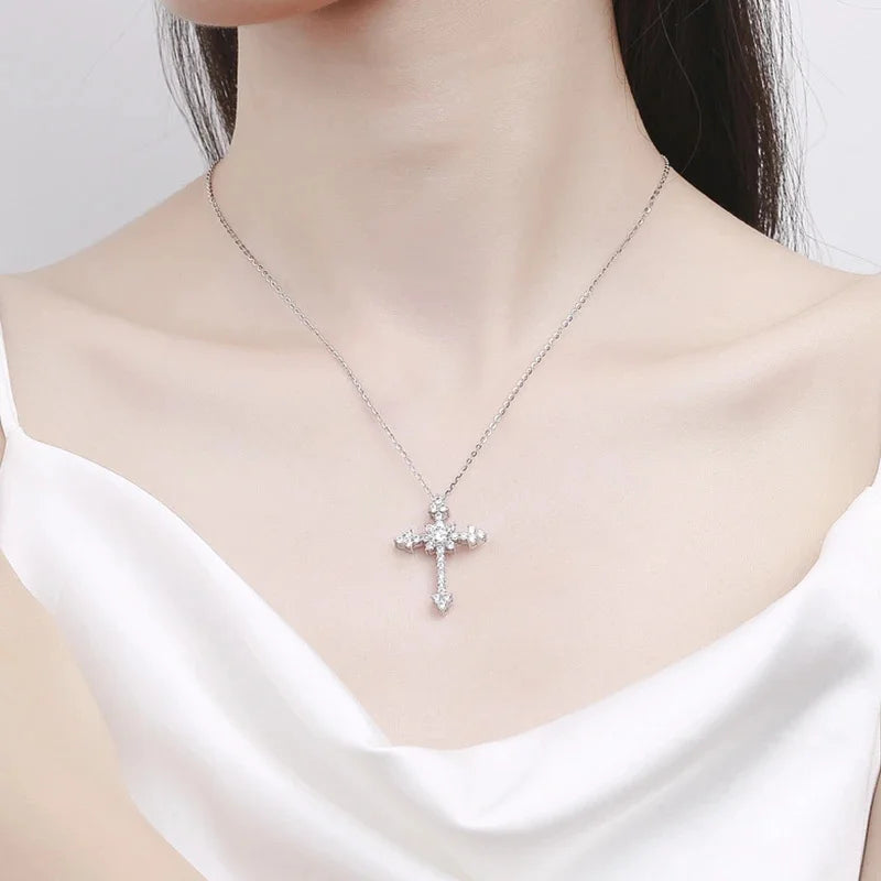 Real Moissanite Diamond Cross Pendant Necklace 1Ct D Color S925 Sterling Silver Fine Jewelry Colar De Prata For Women'S Pe021