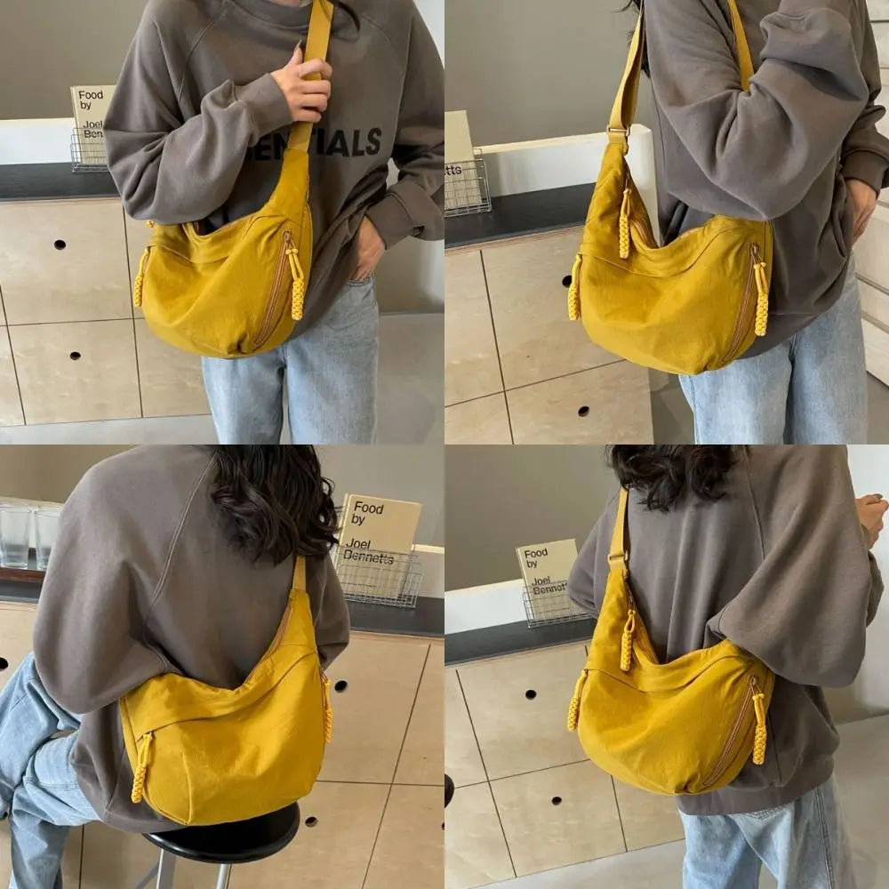 Nylon Crossbody Bags Large Capacity Korean Simplified Shoulder Bag Lightweight Solid Color Dumpling Bag Travel Sports Hobos Bag