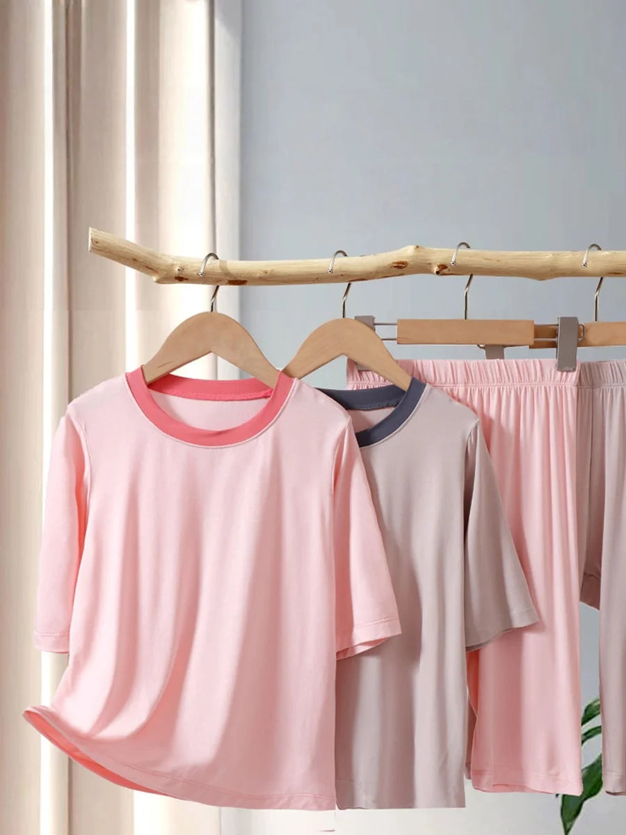 2026 Summer Thin Children Pajamas Contrast Color Soft Cooling Pajamas for Girls 10A Antibacterial Boys Sleepwear
